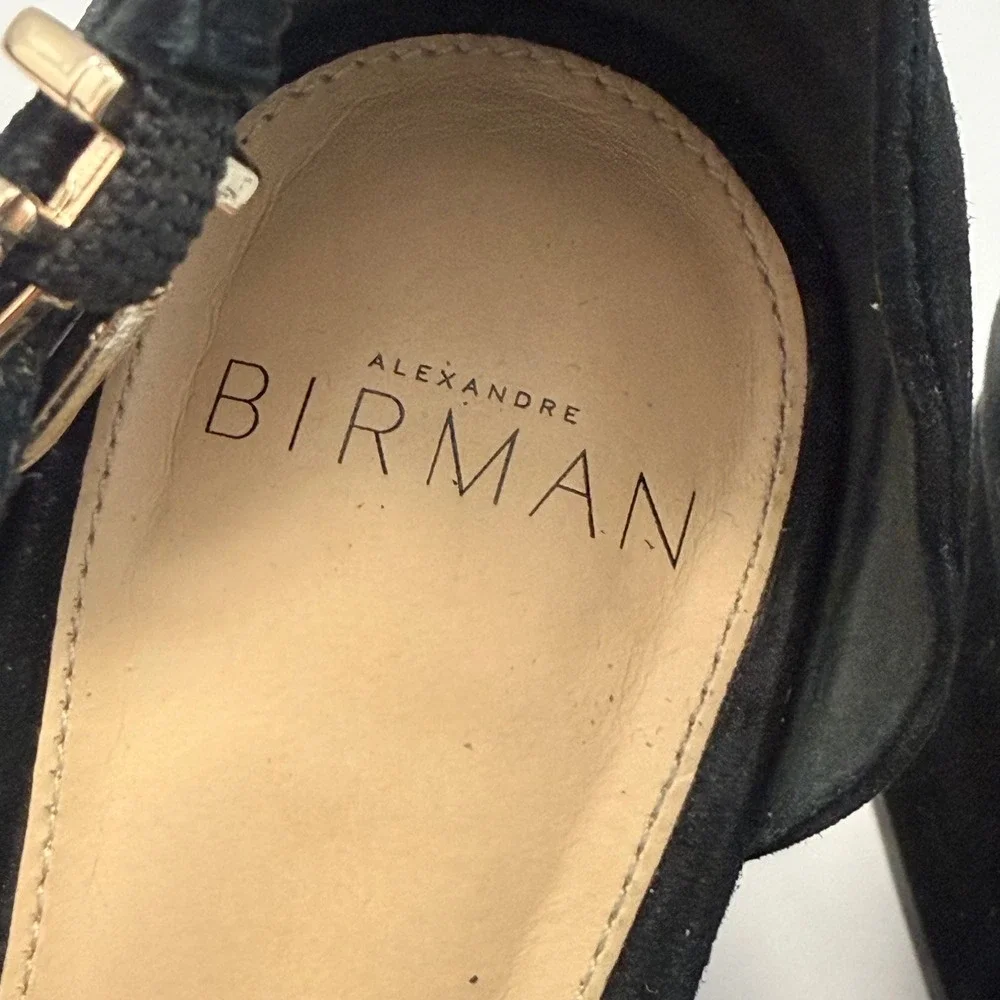 Alexandre Birman‎ Black Suede Leather Braided Strappy Heel Sandals Size 38.5